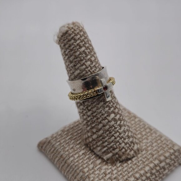 Size 6.75 Sterling Silver Garnet Gem Cross Spinner Anxiety Ring A3526 - Picture 3 of 9